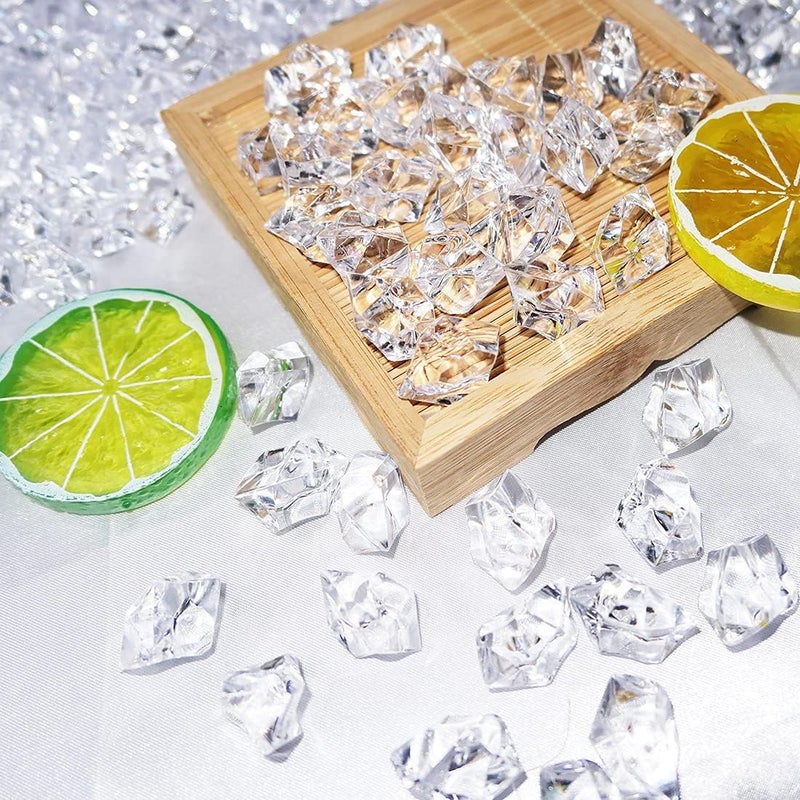 HADDIY هدية: ثلج مصنوع يُستخدم لملء الأواني، 160 قطعة؛ من الأكريليك الشفاف، على شكل كتل ثلجية أو جواهر كريستالية مزيفة، لتزيين طاولات الزفاف والديكورات المركزية. - Image 3