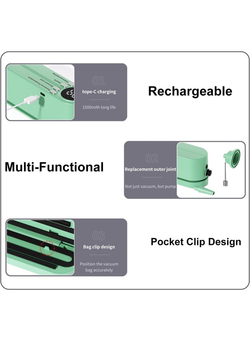 DKH Mini Vacuum Sealer Machine, 3-in-1 Functions, 60kpa, Rechargeable, Green, 19.5x5.7x6.5cm - Image 3