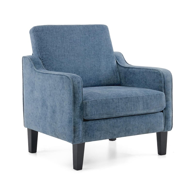 VINGLI Mid Century Modern Accent ChairNavy Blue Chenille Chairs for Living Room Upholstered Armchair with Scooped Arms for BedroomApartmentStudioOfficeWaiting Room