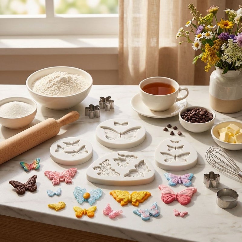 11-Cavity Butterfly Silicone Mold 4 Piece Set Nonstick for Candy Chocolate DIY Baking - Image 5