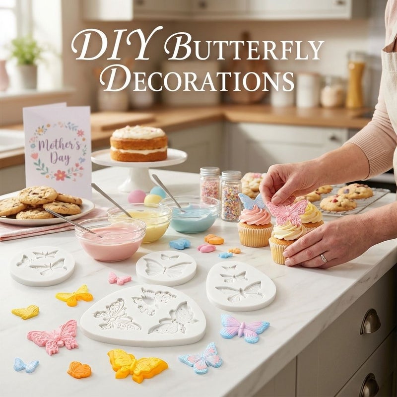 11-Cavity Butterfly Silicone Mold 4 Piece Set Nonstick for Candy Chocolate DIY Baking - Image 1