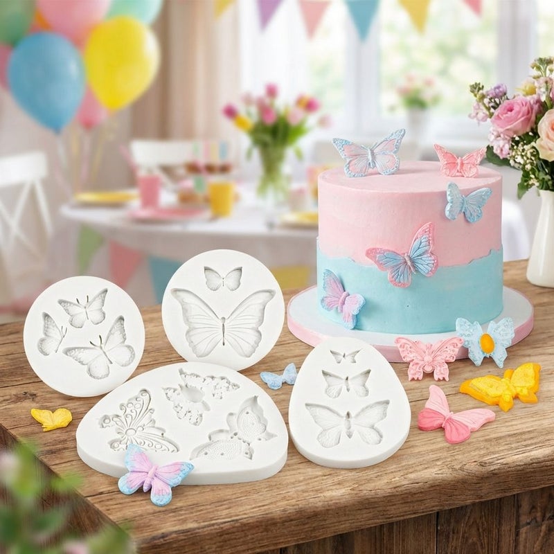 11-Cavity Butterfly Silicone Mold 4 Piece Set Nonstick for Candy Chocolate DIY Baking - Image 2