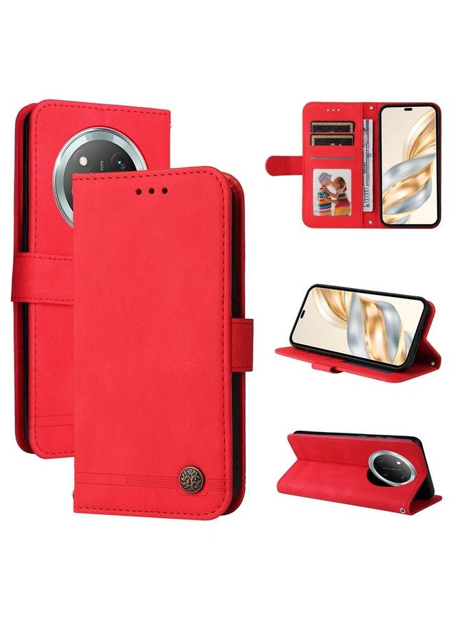 erorex For Honor X9c / Magic7 Lite Skin Feel Life Tree Metal Button Leather Phone Case(Red) 