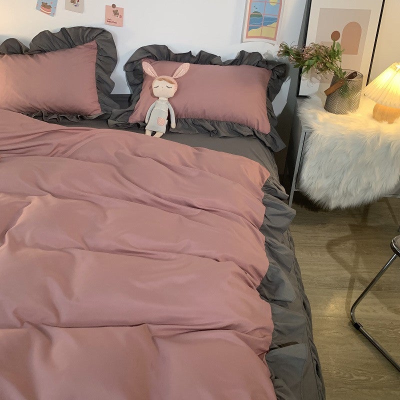 CME Korean-Style Instagram Four-Piece Bedding Set with Ruffled Duvet Cover, Princess-Style Bed Sheet, and Bed Skirt for Girls' Dormitories - Image 3