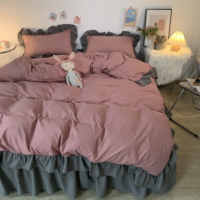 CME Korean-Style Instagram Four-Piece Bedding Set with Ruffled Duvet Cover, Princess-Style Bed Sheet, and Bed Skirt for Girls' Dormitories - Image 5