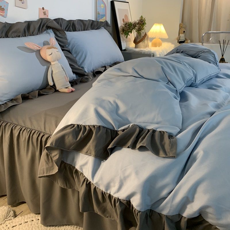 CME Korean-Style Instagram Four-Piece Bedding Set with Ruffled Duvet Cover, Princess-Style Bed Sheet, and Bed Skirt for Girls' Dormitories - Image 1