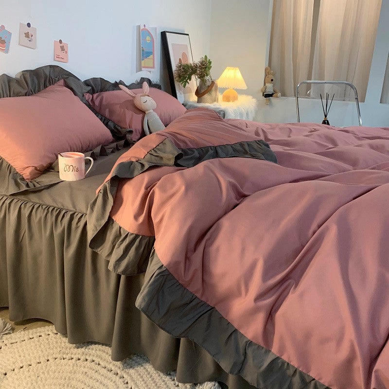 CME Korean-Style Instagram Four-Piece Bedding Set with Ruffled Duvet Cover, Princess-Style Bed Sheet, and Bed Skirt for Girls' Dormitories - Image 2