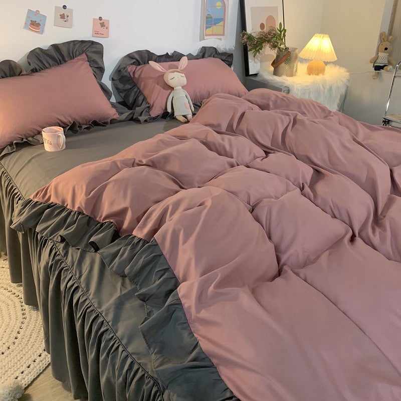 CME Korean-Style Instagram Four-Piece Bedding Set with Ruffled Duvet Cover, Princess-Style Bed Sheet, and Bed Skirt for Girls' Dormitories - Image 4
