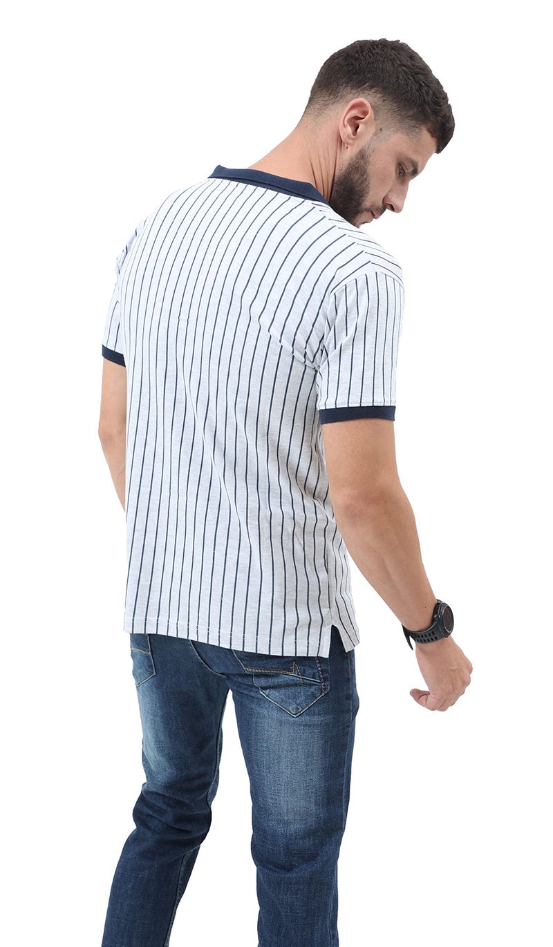 fanideaz Branded Mens Cotton Vertical Striped Polo Collar Tshirts For Men_Nb26_L, White - Image 5