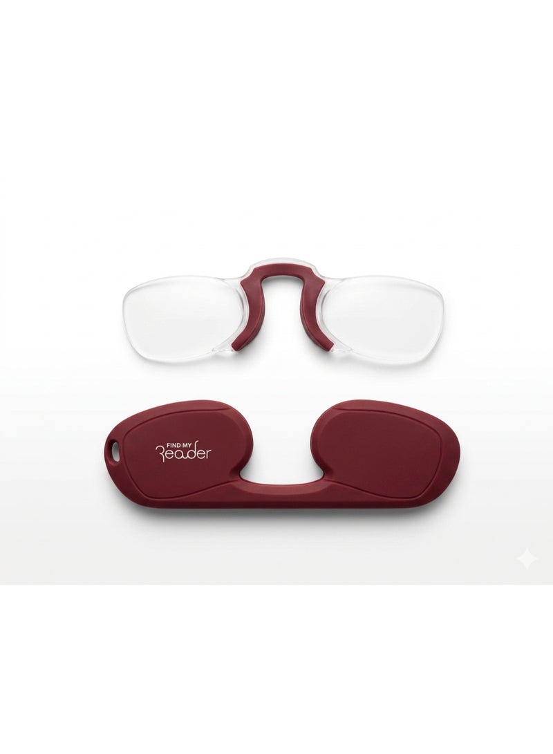 FIND MY Reader Rectangle Nose Clip-On Reading Glasses, Red, Multiple Magnification Options (1.00x–3.00x) - Image 1