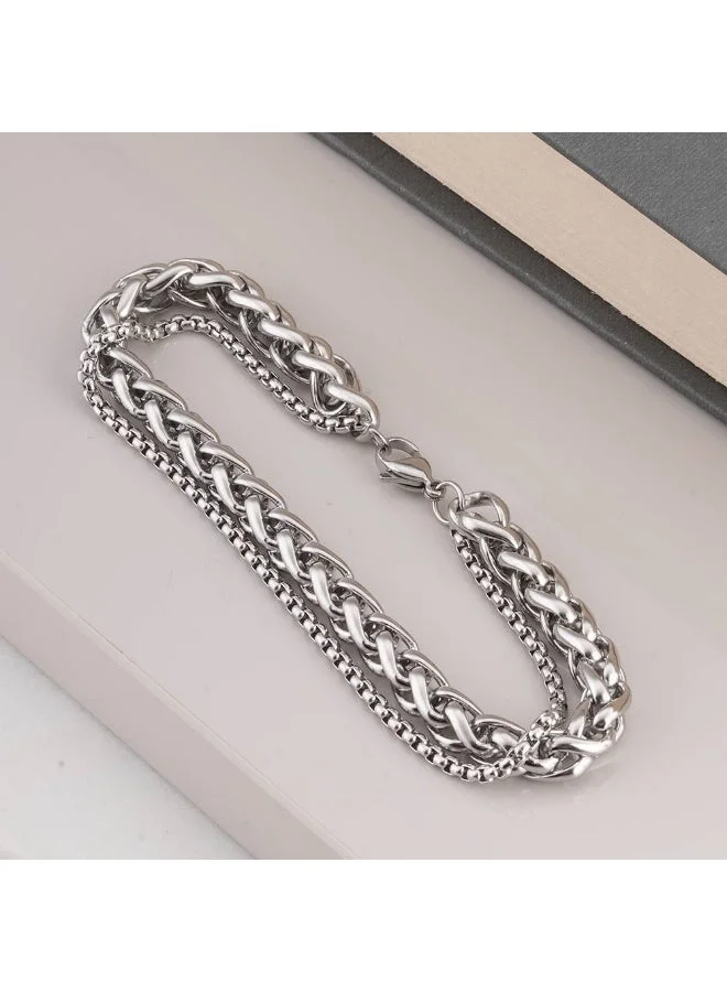 Palmonas  PALMONAS Double Rope Silver Chain Bracelet for Men | 18K Gold Plated, Waterproof & Anti-Tarnish for Men | Best Price UAE