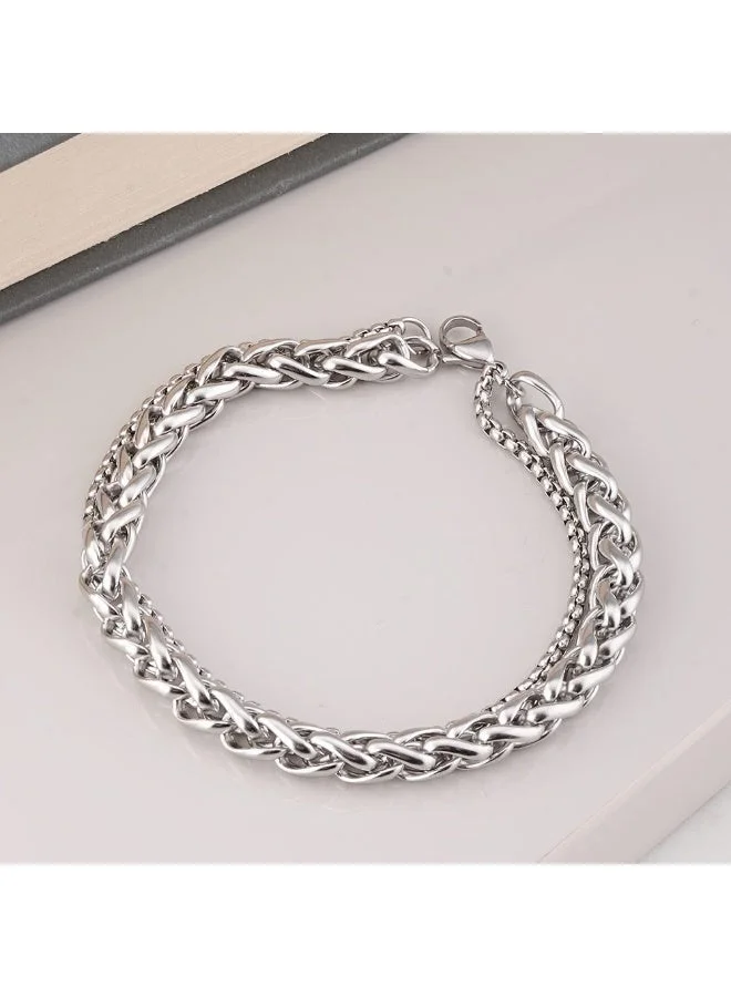 Palmonas PALMONAS Double Rope Silver Chain Bracelet for Men | Waterproof & Anti-Tarnish