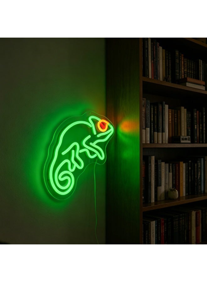 Green Chameleon LED Neon Sign, USB Powered Acrylic Wall Decor Neon Light for Reptile Pet Shop Home Bedroom Kids Room Bar Cafe Party, Ideal Gift for Reptile Lovers Pet Owners - Image 4