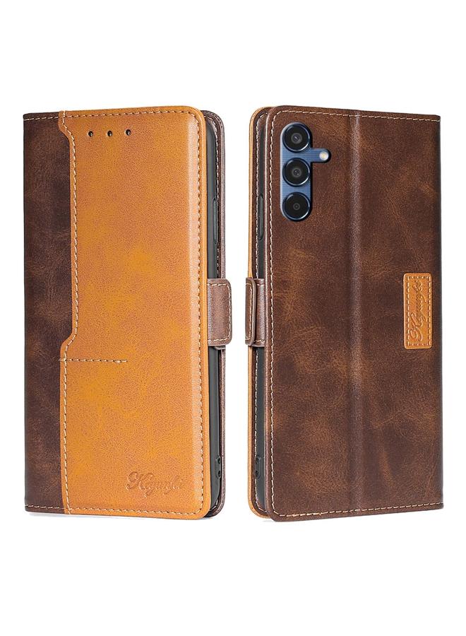 اس-توب جراب لهاتف Samsung Galaxy M35 5G، جراب جلدي بلون متباين مع مشبك جانبي - Image 1