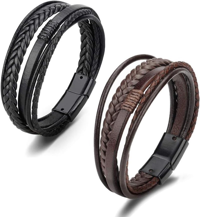 ORiTi Men's Premium Braided Leather Bracelet with Stainless Steel Clasp - Classic Wristband for All Ages - Image 1