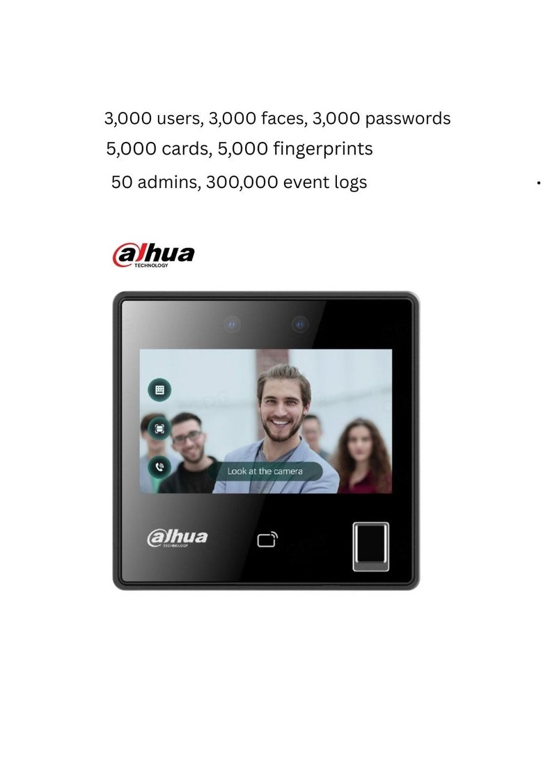 Dahua ASI3214A-W Face Recognition Access Controller – 4.3" Touchscreen, Dual-Lens Camera, Multi-Authentication (Face, Fingerprint, Card, Password), Wi-Fi & Ethernet Support – Indoor Access Control Device