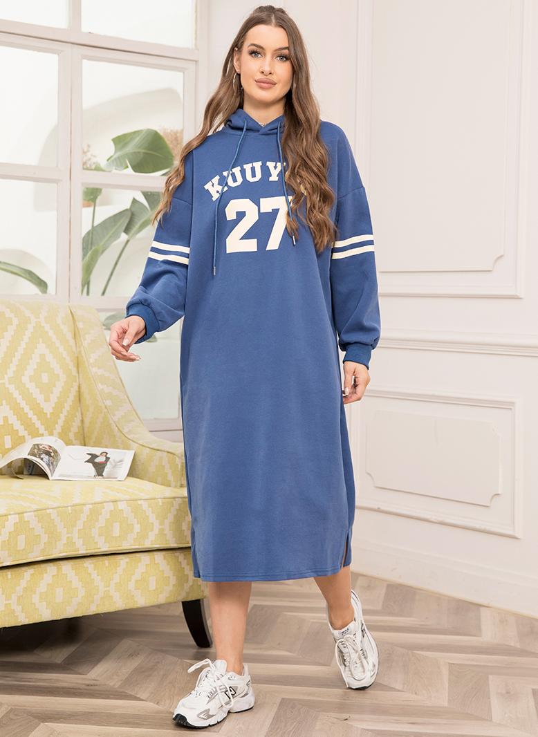 فرايديين كاجول مقنع اللون الصامد الزهور كم منتظم فساتين ميد ازرق - Image 5