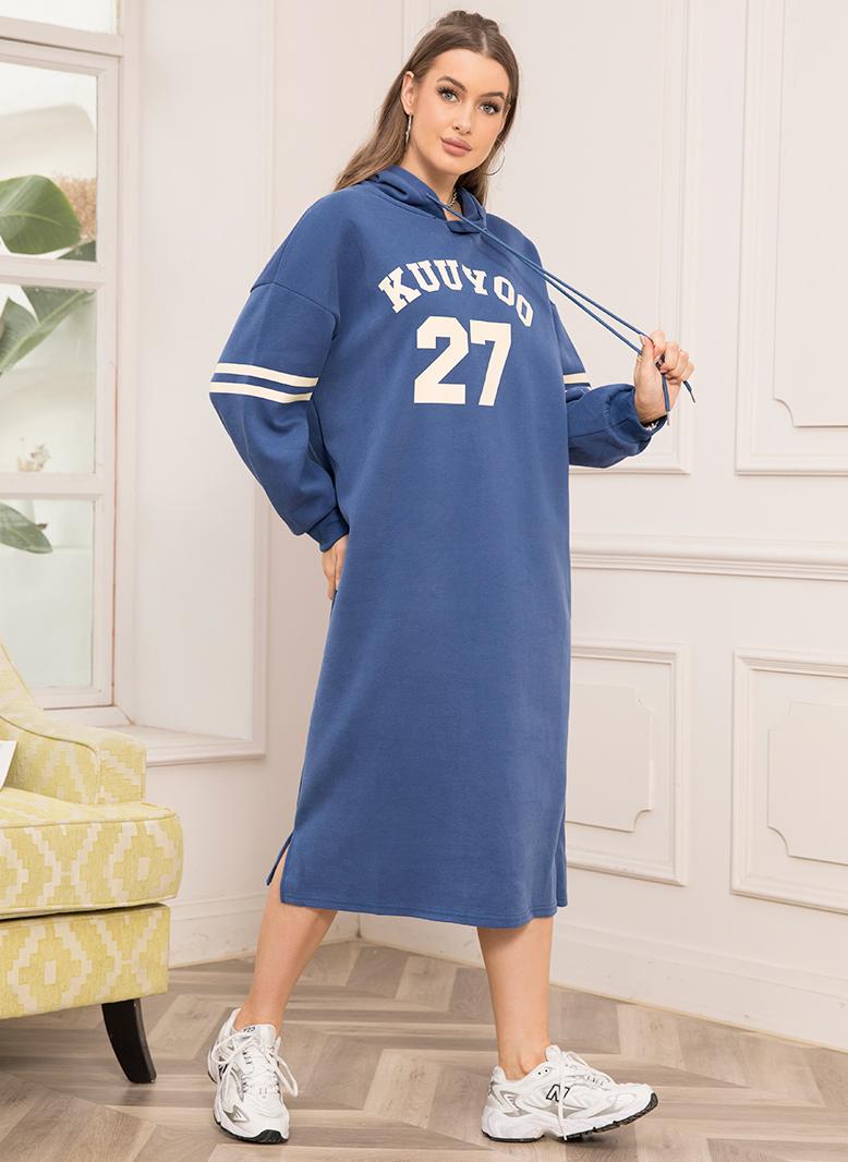 فرايديين كاجول مقنع اللون الصامد الزهور كم منتظم فساتين ميد ازرق - Image 1