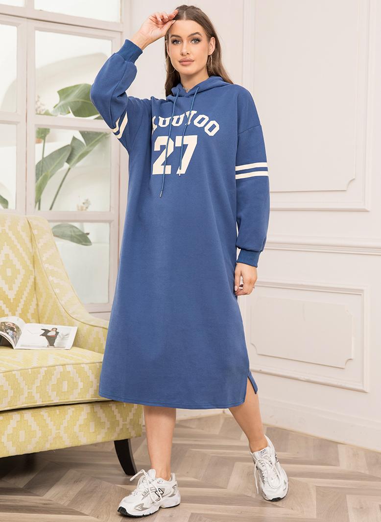 فرايديين كاجول مقنع اللون الصامد الزهور كم منتظم فساتين ميد ازرق - Image 3