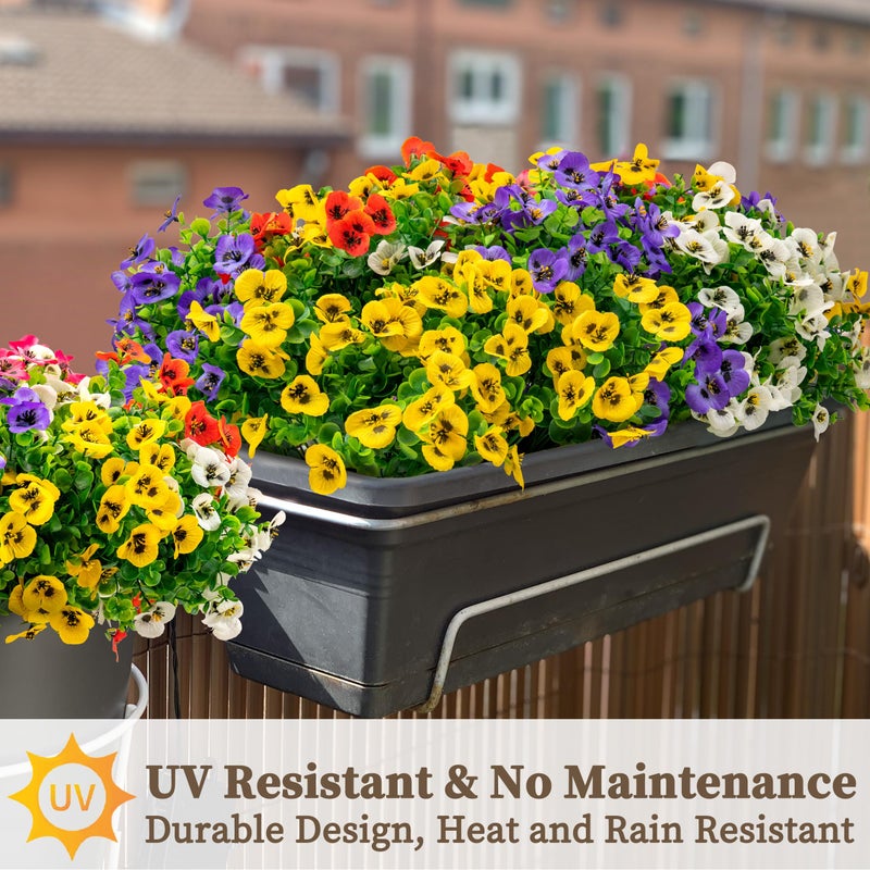 ColoPlay 20 Bundles Artificial Fake Pansy Flowers for Outdoor - Yellow, White, Purple, Sunset red & deep pink Faux Pansies Flowers, Fake Flowers for Outdoor Planters, Porch, Garden, and Home Decoration - Image 4