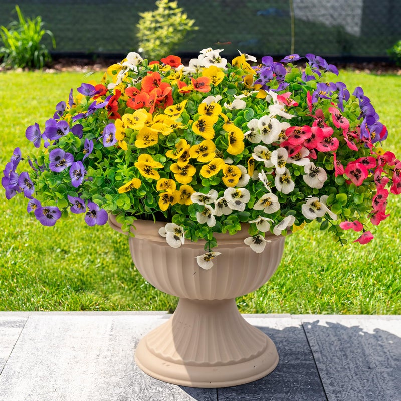 ColoPlay 20 Bundles Artificial Fake Pansy Flowers for Outdoor - Yellow, White, Purple, Sunset red & deep pink Faux Pansies Flowers, Fake Flowers for Outdoor Planters, Porch, Garden, and Home Decoration - Image 1
