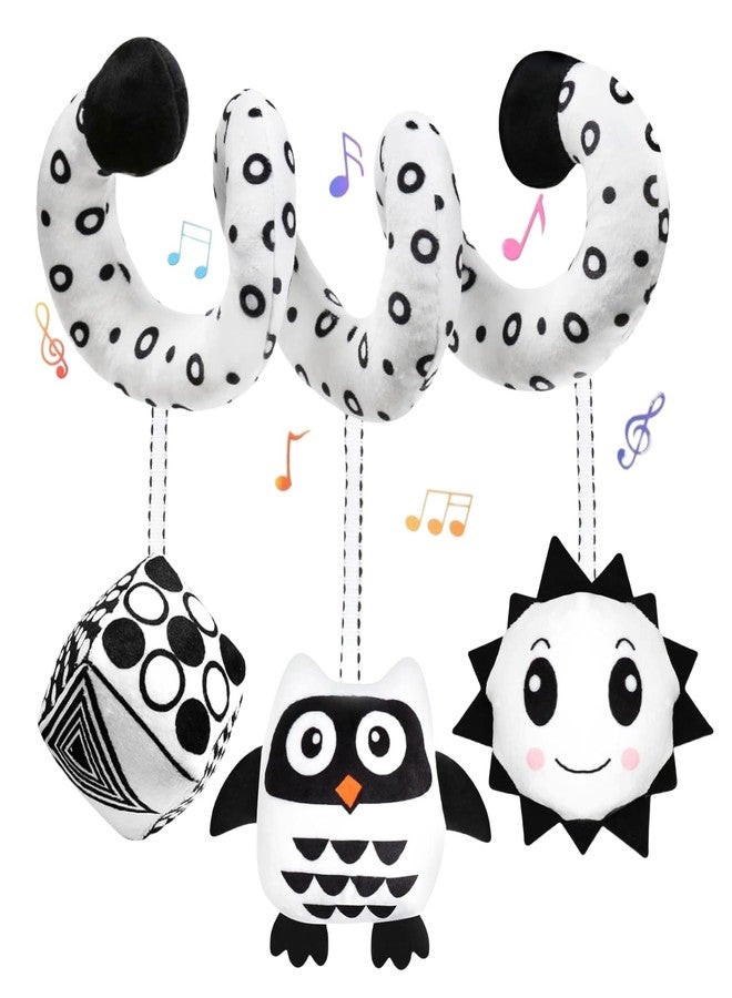 kizh Baby Hanging Stroller and Car Seat Toys High Contrast Baby Toys for Newborn Black and White Sensory Plush Activity Toy for Babies 0-6 Months-OWL - Image 1