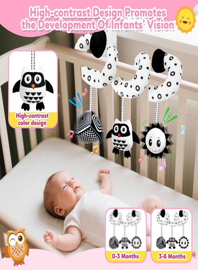 kizh Baby Hanging Stroller and Car Seat Toys High Contrast Baby Toys for Newborn Black and White Sensory Plush Activity Toy for Babies 0-6 Months-OWL - Image 3