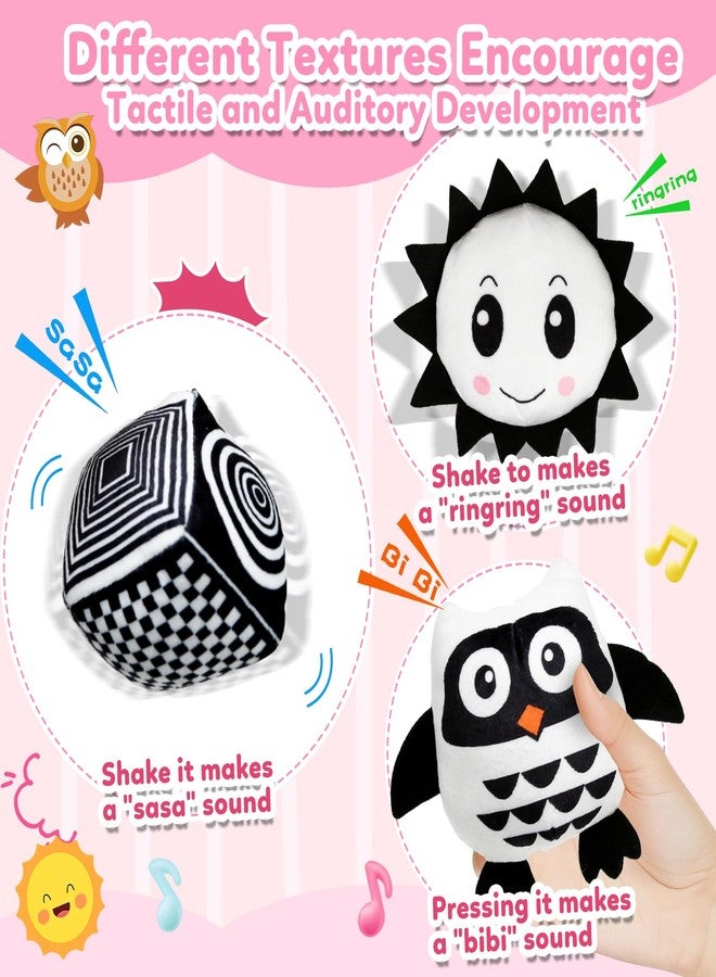 kizh Baby Hanging Stroller and Car Seat Toys High Contrast Baby Toys for Newborn Black and White Sensory Plush Activity Toy for Babies 0-6 Months-OWL - Image 5