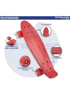 STRAUSS STRAUSS Polypropylene Cruiser Skateboard Penny Casterboard Hoverboard Anti-Skid Board With Abec-7 High Precision Bearings Pu Wheel Light Ideal For 8 Years And Above 22 X 6 Inch, (Red)  - Image 5