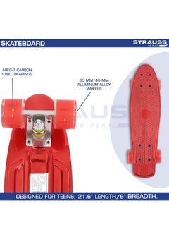 STRAUSS STRAUSS Polypropylene Cruiser Skateboard Penny Casterboard Hoverboard Anti-Skid Board With Abec-7 High Precision Bearings Pu Wheel Light Ideal For 8 Years And Above 22 X 6 Inch, (Red)  - Image 2