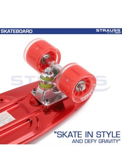 STRAUSS STRAUSS Polypropylene Cruiser Skateboard Penny Casterboard Hoverboard Anti-Skid Board With Abec-7 High Precision Bearings Pu Wheel Light Ideal For 8 Years And Above 22 X 6 Inch, (Red)  - Image 4