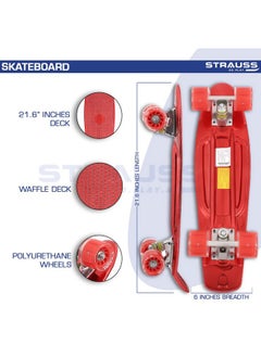 STRAUSS STRAUSS Polypropylene Cruiser Skateboard Penny Casterboard Hoverboard Anti-Skid Board With Abec-7 High Precision Bearings Pu Wheel Light Ideal For 8 Years And Above 22 X 6 Inch, (Red)  - Image 3