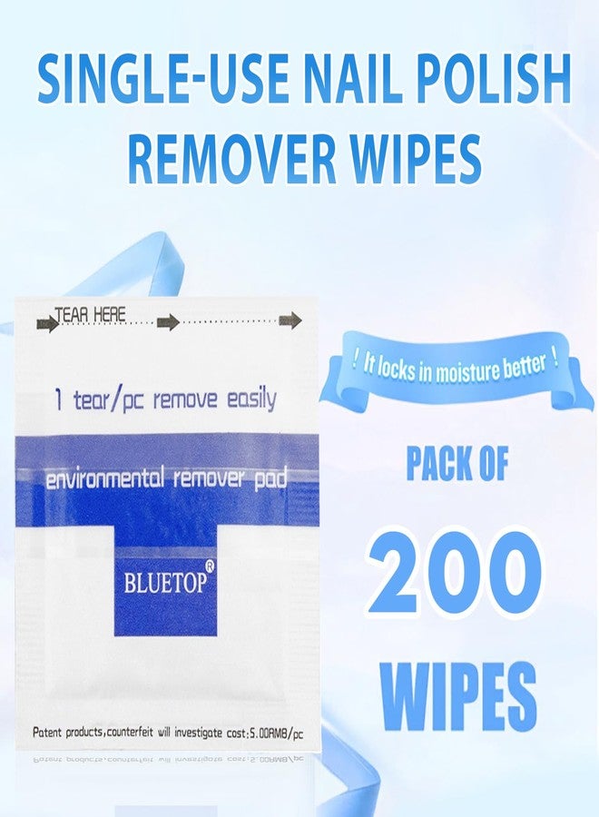 BLUETOP Nail Polish Remover Wipes, 200 PCS Acetone Pads for Nails Individually Wrapped, Fingernail Travel Kit for Home & Professional Removal - Image 4