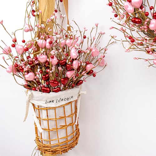 LLZLL Valentines Day Gifts 24 Pack Valentine's Day Decorations Pearlescent Valentines Picks with Red and Pink Heart Shaped Berry for for Anniversary Wedding Candlelight Dinner - Image 3