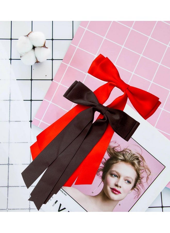 Ronger2000 Red and Black Hair Bows for Women - 2Pcs Silkly Satin Hair Ribbon Bow with Metal Clips Hair Accessories for Girls  - Image 3