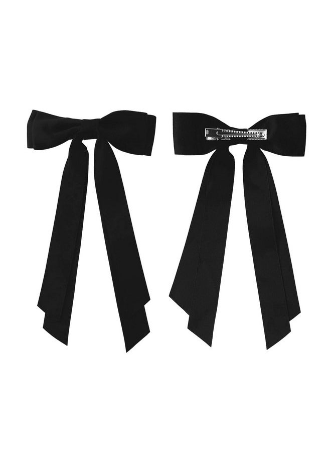 Ronger2000 Red and Black Hair Bows for Women - 2Pcs Silkly Satin Hair Ribbon Bow with Metal Clips Hair Accessories for Girls  - Image 2