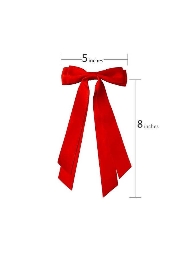 Ronger2000 Red and Black Hair Bows for Women - 2Pcs Silkly Satin Hair Ribbon Bow with Metal Clips Hair Accessories for Girls  - Image 4