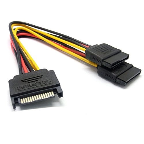 CABLESETC SATA 15 Pin Male to 2 x 15 Pin Female Power Extension Y Splitter Cable Adapter (1 Unit) - Image 1