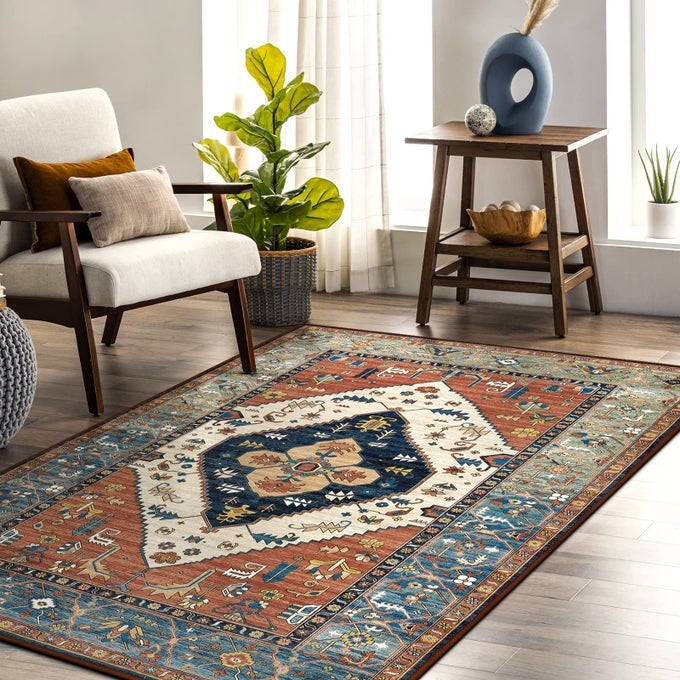 ORIENTAL 3X5 WASHABLE RUG BOHO 3X5 ENTRYWAY DORM RUG WITH NON SLIP BACKING VINTAGE TRIBAL MEDALLION LOW PILE BEDROOM MAT FOR FRONT DOOR ENTRY INDOOR SPACE