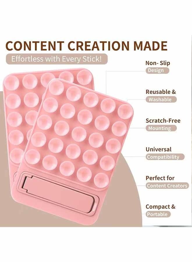 واي جيه 2 في 1 مقبض هاتف لاصق من السيليكون، يجمع بين كأس امتصاص قوي وحامل قوي مناسب لأي طراز هاتف ويوفر خيارات تثبيت متعددة لأشعة السيلفي والتيكتوك مصباح تسجيل الفيديو (وردي) - Image 2