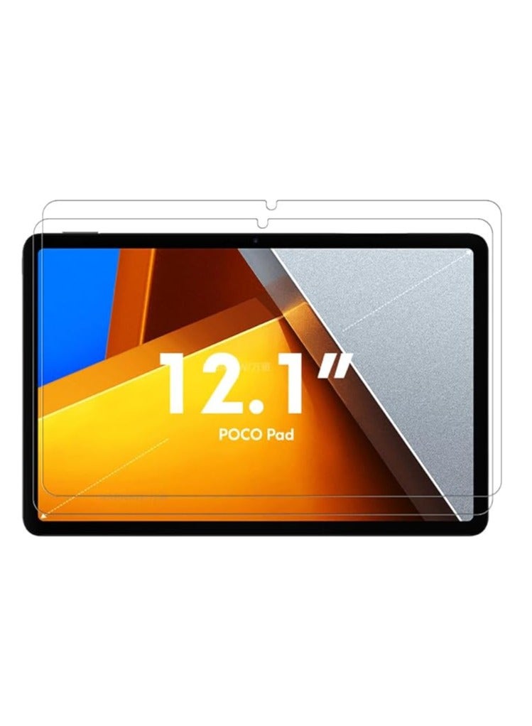 2 Piece Tempered Glass Screen Protector Compatible with Xiaomi POCO Pad 12.1 Inch 2024 Scratch Resistant Hard Protector for POCO Pad 12.1 - Image 1