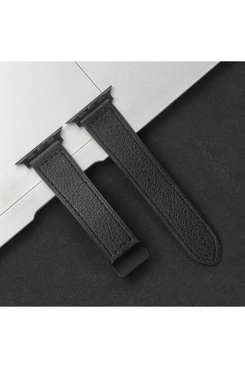 42 44 45 46 49mm Black-Litchi Leather+Silicone Strap For Watch 10 42 46mm Ultra2 49mm 44mm 45 41mm