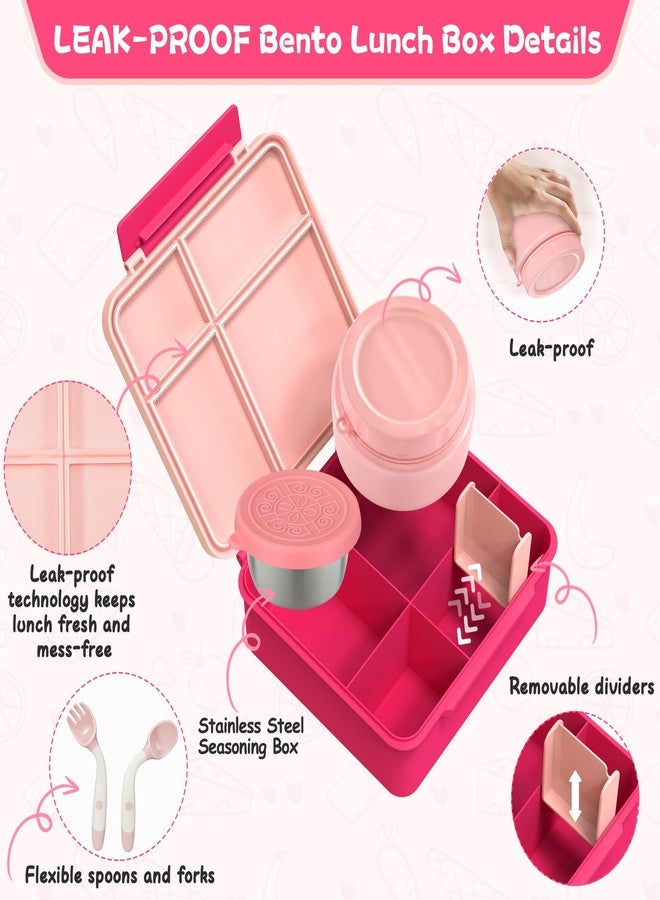 Aimsnk Kids Bento Lunch Box Set with 8oz Soup Thermo, 4 Compartment, Insulated Lunch Bag, Pink - Image 3