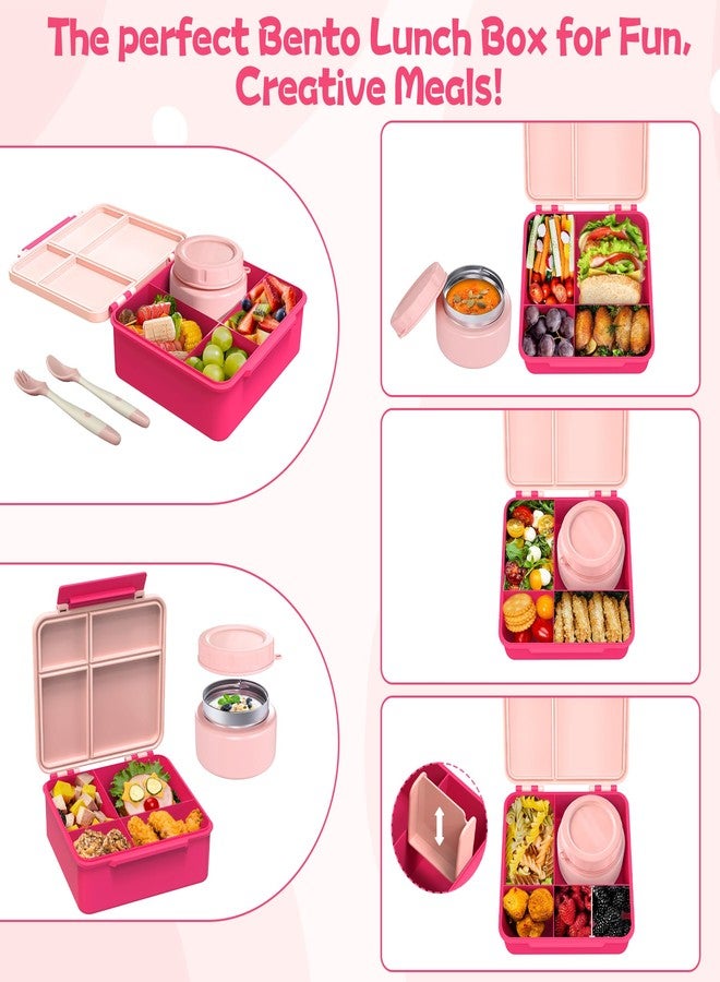 Aimsnk Kids Bento Lunch Box Set with 8oz Soup Thermo, 4 Compartment, Insulated Lunch Bag, Pink - Image 4