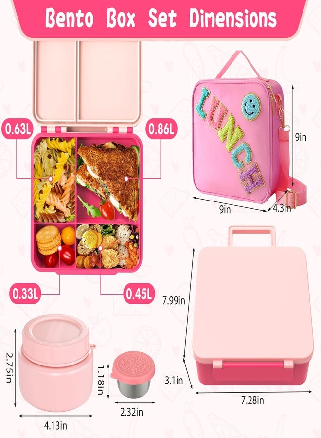 Aimsnk Kids Bento Lunch Box Set with 8oz Soup Thermo, 4 Compartment, Insulated Lunch Bag, Pink - Image 5
