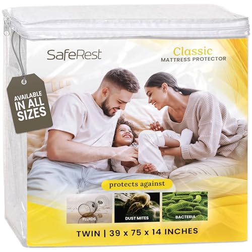 SafeRest Waterproof Mattress Protector Twin Size – Absorbent Breathable Soft Fitted Bed Cover with 18" Deep Stretchable Pockets – Machine Washable Twin Mattress Cover - Image 1