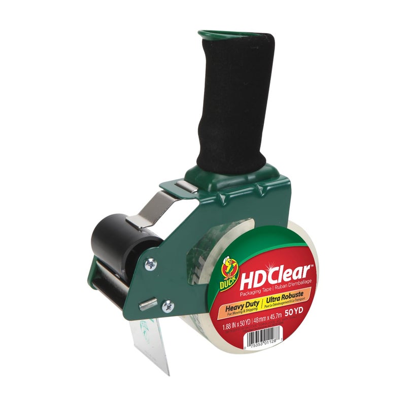 Duck HD Clear Packing Tape Dispenser Heavy Duty Packaging Tape Gun for Packing Boxes, Shipping and Moving - Includes 1 Refill Roll of 1.88in. x 50 Yards - Foam Handle (287398) - Image 1