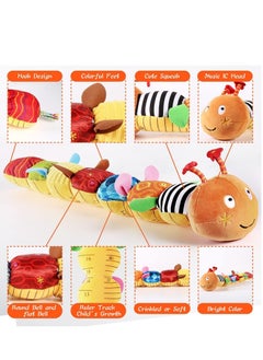 Soofam Infant Baby Musical Animal Activity Soft Toys,Multi-Textures,Crinkle with Ruler Design, Musical Caterpillar Infant Toys for Tummy Time Newborn Boys Girls 0-24 Months（Orange）  - Image 5