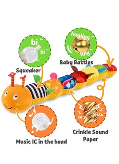 Soofam Infant Baby Musical Animal Activity Soft Toys,Multi-Textures,Crinkle with Ruler Design, Musical Caterpillar Infant Toys for Tummy Time Newborn Boys Girls 0-24 Months（Orange）  - Image 2