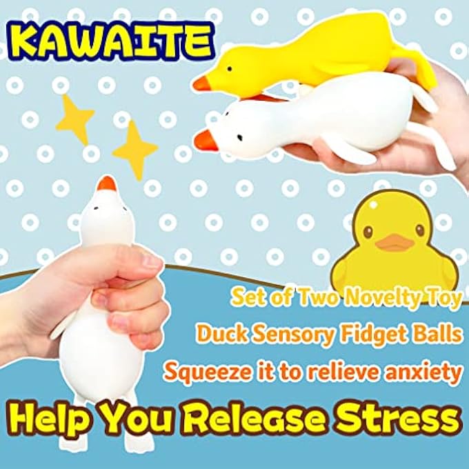 Kawaite كرات ضغط مرنة لتخفيف التوتر (مجموعة من 2) كرة بطة قابلة للضغط ألعاب حسية مضغوطة | كرات العجين الحيوانية لتخفيف القلق للأولاد والبنات والأطفال والبالغين | كرات ضغط قابلة للضغط - Image 5